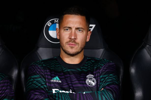 Eden Hazard of Real Madrid looks on during the spanish league, La Liga Santander, football match played between Real Madrid and RC Celta de Vigo at Santiago Bernabeu stadium on April 22, 2023