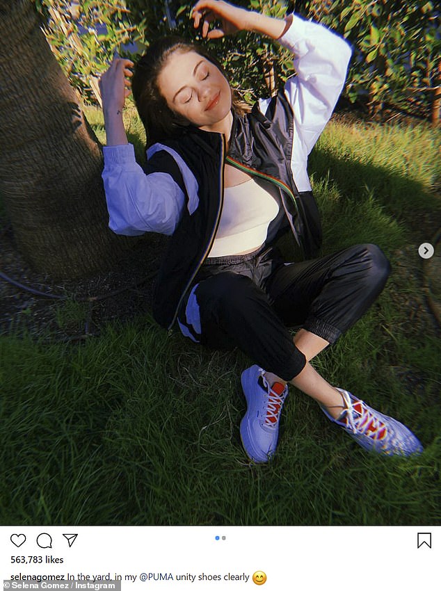 Unity shoes: 'In the yard, in my @PUMA unity shoes clearly,' Selena wrote in the caption for her roughly 182 million followers