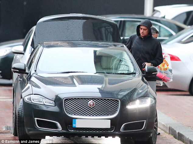 Jose Mourinho was spotted returning to his base at Manchester's Lowry Hotel on Saturday