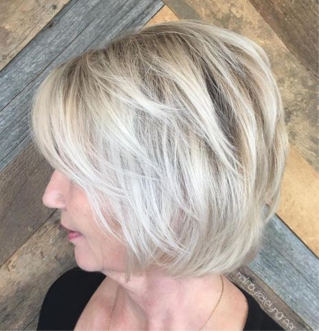 Over Fifty Ash Blonde Balayage Bob