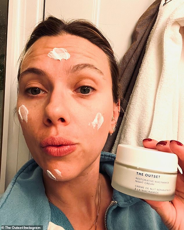 Using the night cream: The Outset will be available at Sephora stores starting April 26, and the pair are donating 10% of sales - up to K - this month to areas devastated by the wildfires in California (pictured Saturday)