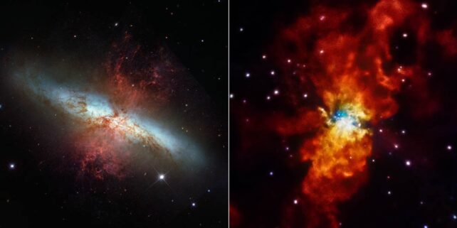 Two views of the Messier 82 Galaxy