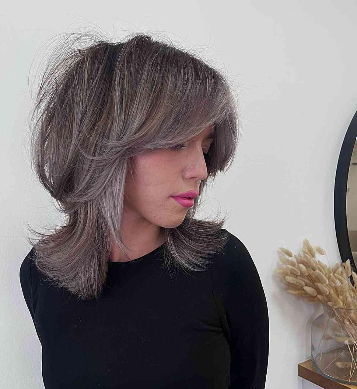 Medium-Short Dark Ash Blonde Hair with Face-Framing Bangs